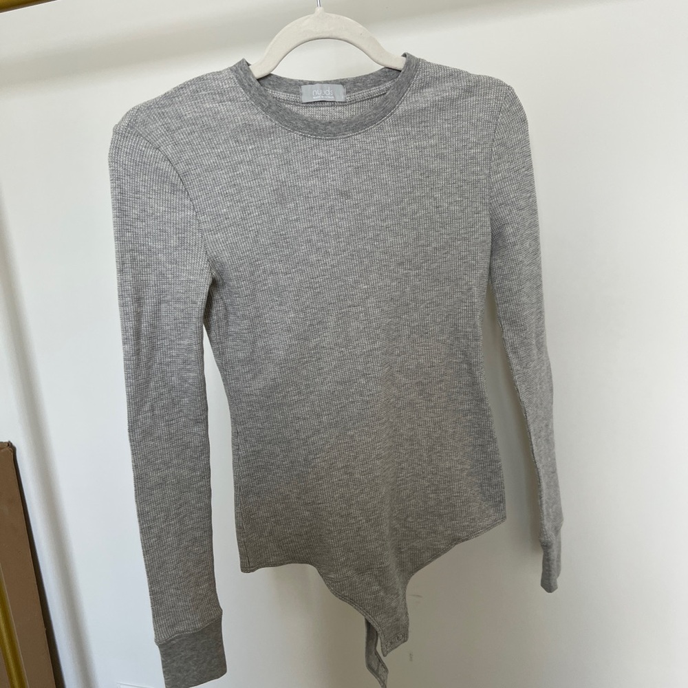Gray Long Sleeve Ribbed Top
